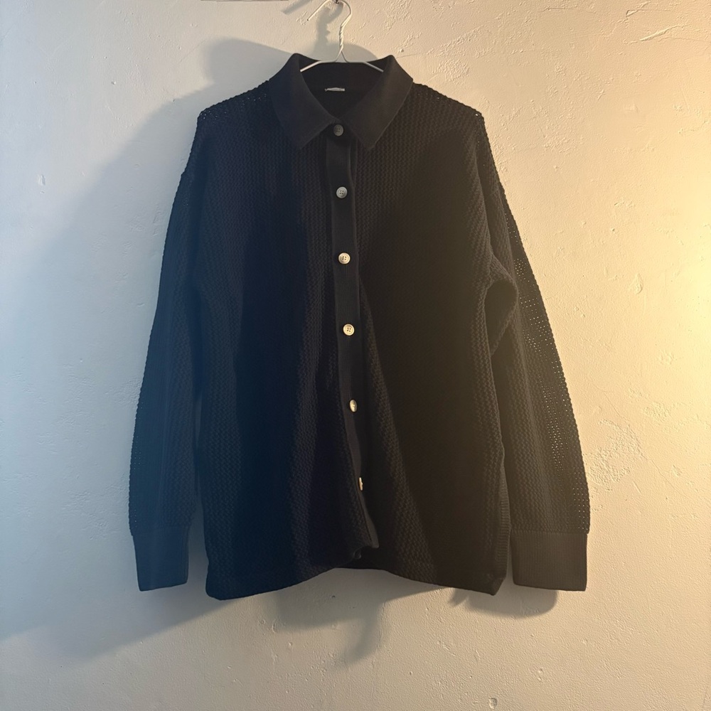 Victoria’s Secret PINK Black Knit Collared Button Front Sweater Medium